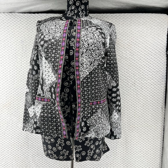 Indikka New York Open Front Jacket Black White Print Career Casual Textured‎ M - Picture 1 of 11